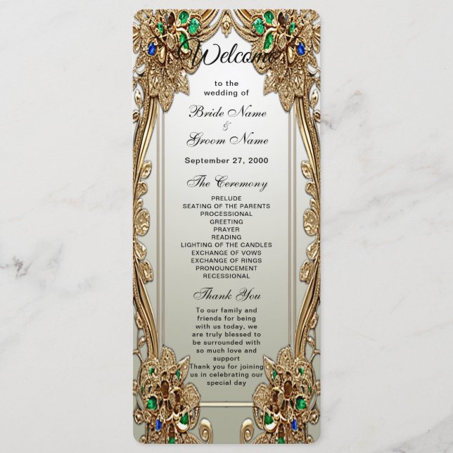Elegantes Gold Verziert Wedding Program Programm (Vorderseite)