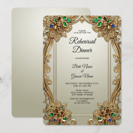 Elegantes Gold Verzierte Probe Abendessen Einladung