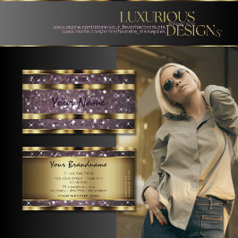 Elegantes Gold Verzierter Lila Glitzer Sparkle Sta Visitenkarte