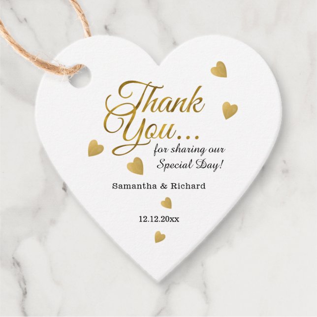 Elegantes Gold Vielen Dank Herzenshochzeit Geschenkanhänger (Vorderseite)