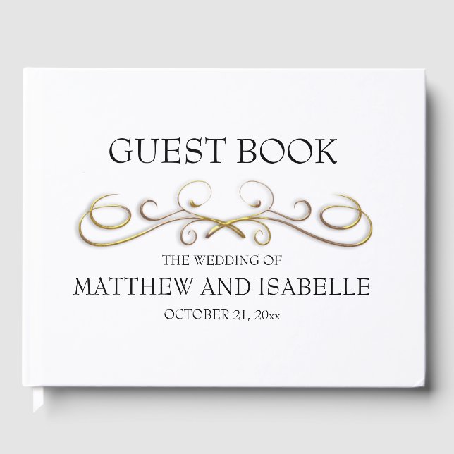 Elegantes Gold Viktorianisch Blüh Wedding Gästebuc Gästebuch (Vorderseite)
