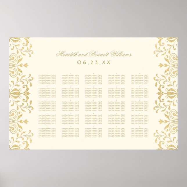 Elegantes Gold Vintager Glamour Hochzeitssitze Poster (Vorne)