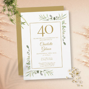 Elegantes Gold-Wasserfarben-Grün für den 40. Gebur Einladung