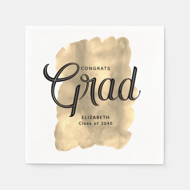 Elegantes Gold Watercolor Benutzerdefiniertes Text Serviette (Vorderseite)