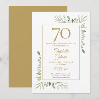 Elegantes Gold Watercolor Grün 70. Geburtstag Einladung