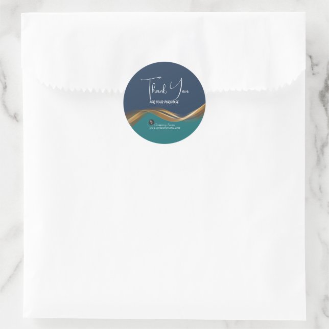 Elegantes Gold Wave Blue & Aquamarines Logo Vielen Runder Aufkleber (Tasche)