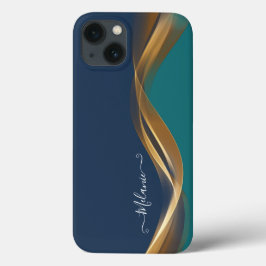 Elegantes Gold Waves Blau Aquamarin mit Name Case-Mate iPhone Hülle