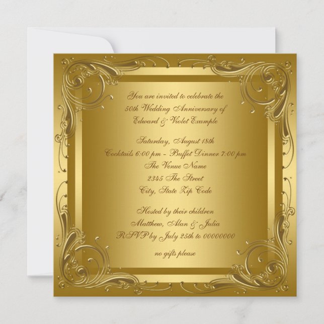 Elegantes Gold Wedding Anniversary Party Einladung (Vorderseite)