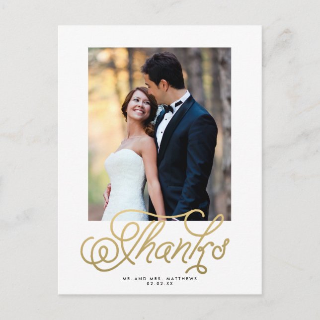 Elegantes Gold Wedding Foto Danke Postcard Postkarte (Vorderseite)