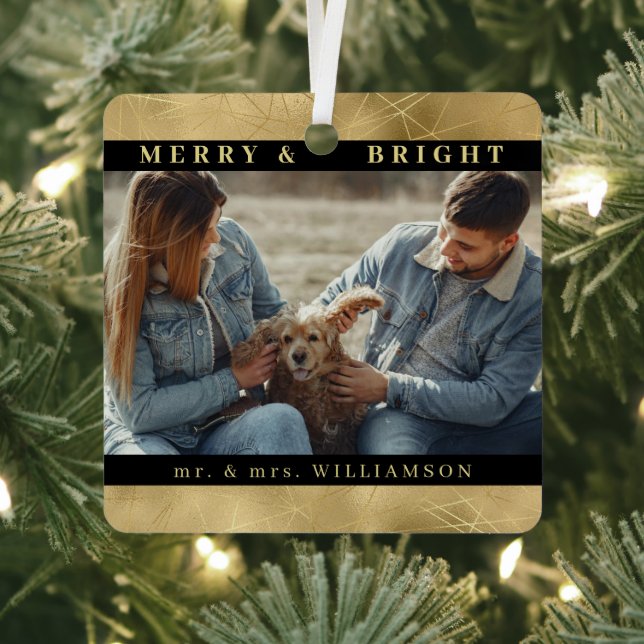 Elegantes Gold Weihnachten Mr. und mrs Couple Foto Ornament Aus Metall (InSitu)