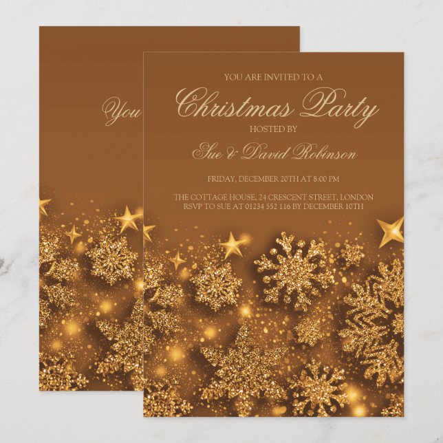 Elegantes Gold Weihnachts-Party Winter Glam Einladung (Vorne/Hinten)