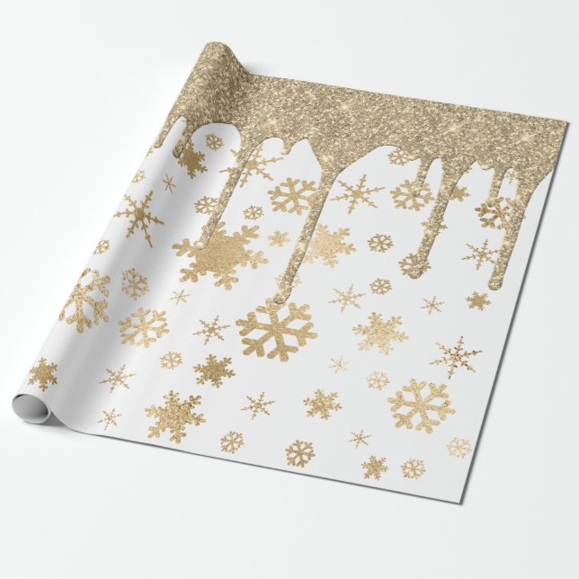Elegantes Gold Weihnachts-Schneeflockenmuster Driv Geschenkpapier (Ungerollt)