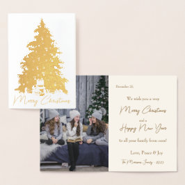 Elegantes Gold Weihnachtsbaum & Geschenke Foto Folienkarte