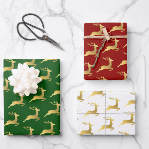 Elegantes Gold Weihnachtsbaum-Muster Geschenkpapier Set