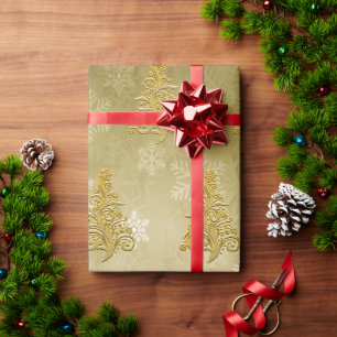 Elegantes Gold Weihnachtsbaum und Snowflake Muster Geschenkpapier