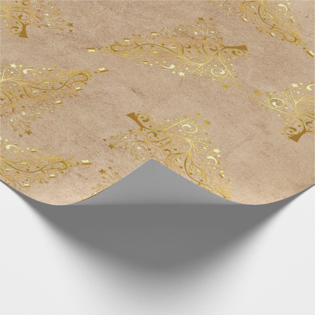 Elegantes Gold-Weihnachtsbaummuster Geschenkpapier (Ecke)