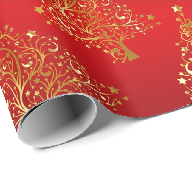 Elegantes Gold-Weihnachtsbaummuster Geschenkpapier (Rolleneckpunkt)