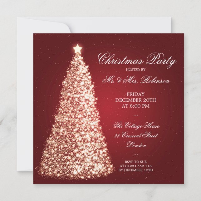 Elegantes Gold Weihnachtsfest Party Rot Einladung (Vorderseite)