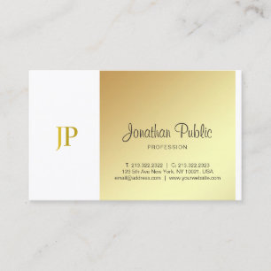 Elegantes Gold Weiß Monogramm Einfache Schrift Lux Visitenkarte
