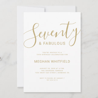 Elegantes Gold Weiß Siebzig Schriftzug 70. Geburts Einladung