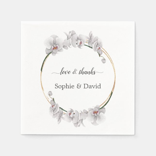 Elegantes Gold Weißer Orchid Blume Hochzeit Serviette (Vorderseite)