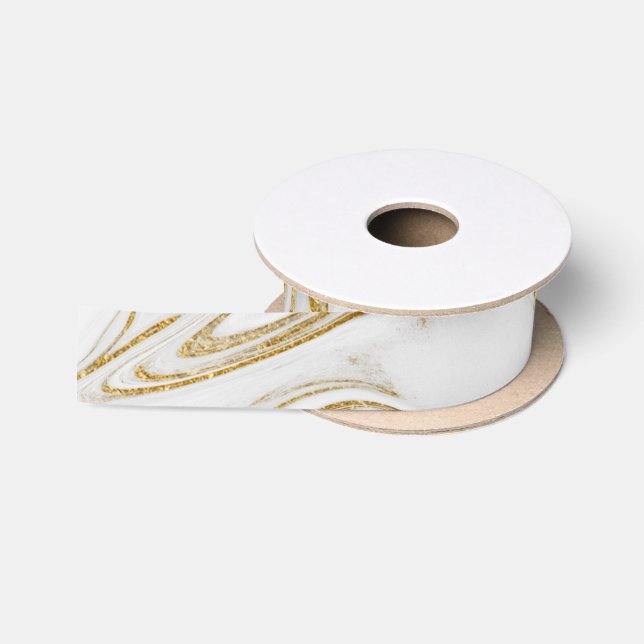 Elegantes Gold Weißes Imitat Marmor Weihnachten Satinband (Spule)