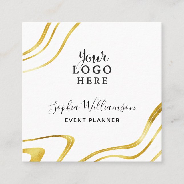 Elegantes Gold Weißes Logo  Quadratische Visitenkarte (Vorderseite)