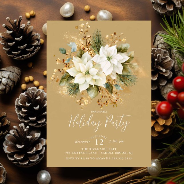Elegantes Gold Weißes Poinsettia Einladung (Von Creator hochgeladen)