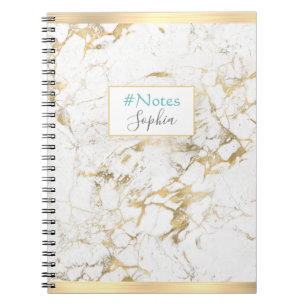 Elegantes Gold/Weißmarmor, Goldbarren, Name & Tite Notizblock