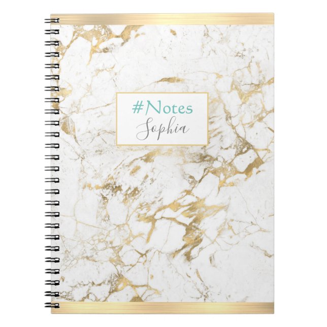 Elegantes Gold/Weißmarmor, Goldbarren, Name & Tite Notizblock (Vorderseite)