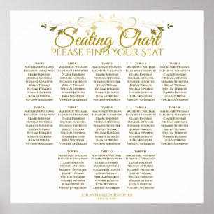 Elegantes Gold White 13 Table Wedding Seating Char Poster
