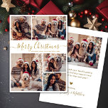 Elegantes Gold White 5 Foto Collage Weihnachten<br><div class="desc">Modern Simple Elegant Calligraphy Gold und White 5 Foto Collage Frohe Weihnachts Script Holiday Card. Dieses festliche, minimalistische, skurrile 5 (5) Foto Feiertagskarte Template verfügt über eine hübsche Gitter Foto Collage und sagt "Frohe Weihnachten"! Der "Frohe Weihnachten"-Grußtext ist in einer schönen Hand geschrieben, Wirble Swash-Schwanz Schriftart Typografie oder Kalligraphie Skript...</div>