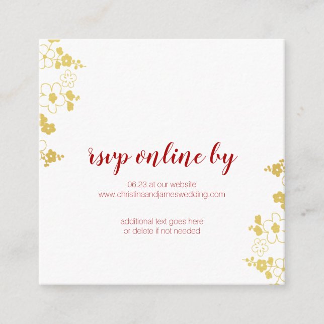 Elegantes Gold & White Cherry Blossom Wedding RSVP Begleitkarte (Vorderseite)