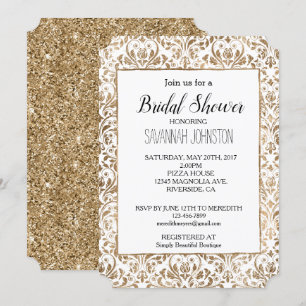 Elegantes Gold White Chic Damask Brautparty Einladung