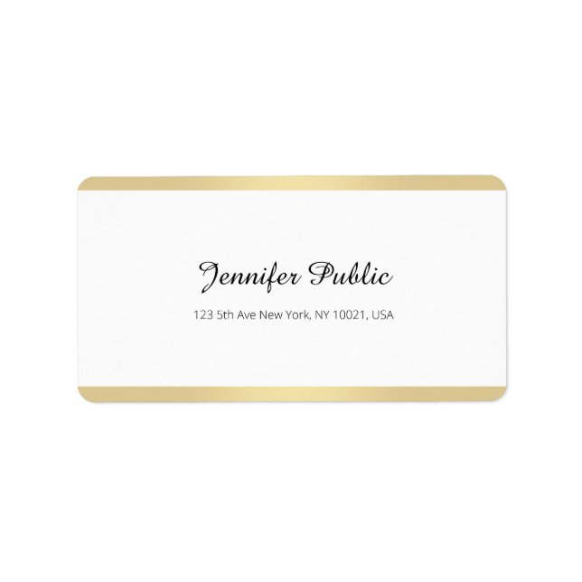 Elegantes Gold White Chic Handgeschriebenes Skript Adressaufkleber (Vorne)