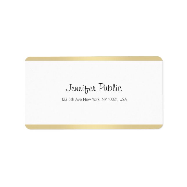 Elegantes Gold White Chic Handwriting Script Moder Adressaufkleber (Vorne)