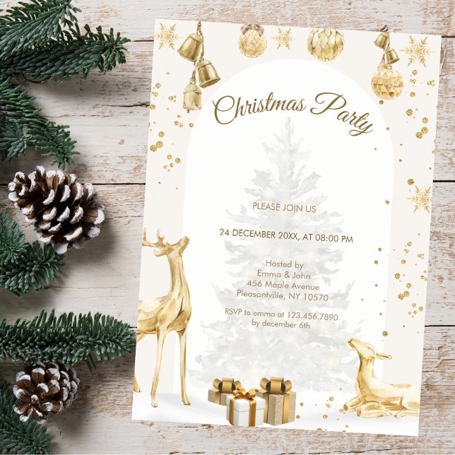 Elegantes Gold & White Christmas Party Einladung (Von Creator hochgeladen)