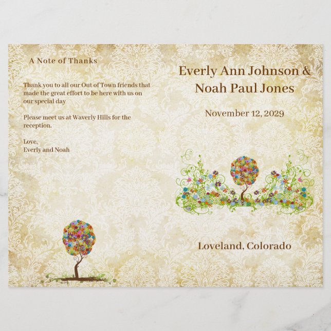 Elegantes Gold White Damask Patchwork Tree Program (Vorderseite)
