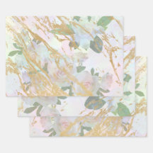 Elegantes Gold White Rose Silk Decoupage Design