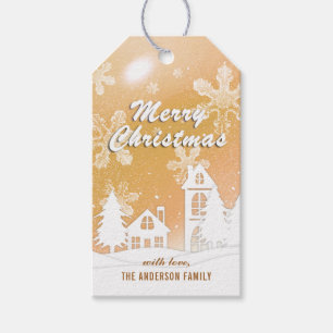 Elegantes Gold White Snow House Weihnachten Geschenkanhänger