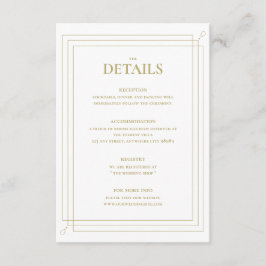 Elegantes Gold & White Wedding Details Begleitkarte
