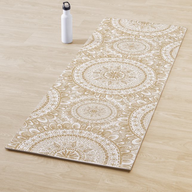Elegantes Gold Winter Blume Mandala Weißes Muster Yogamatte (Beispiel)