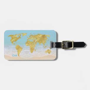 Elegantes Gold World Map Beach Custom Monogram Gepäckanhänger