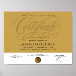 Elegantes Gold-Zertifikat für Vollendung und Leist Poster