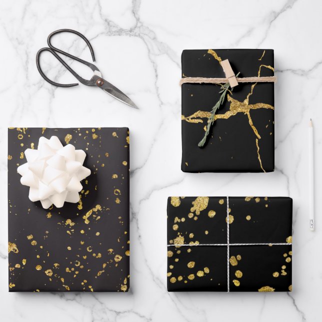 Elegantes, goldbedrucktes Muster für Splashes und  Geschenkpapier Set (Vorderseite)