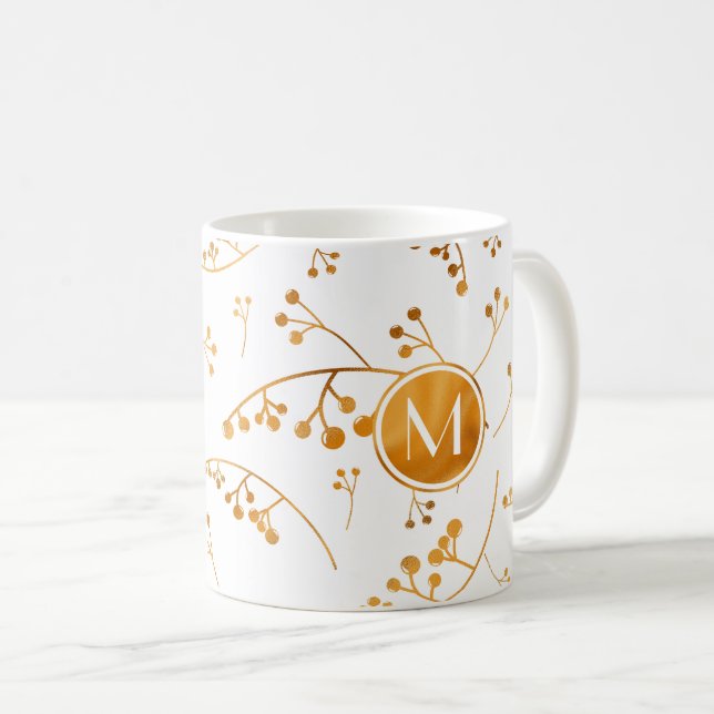 Elegantes Goldbeerenmuster aus Monogramm Kaffeetasse (VorderseiteRechts)