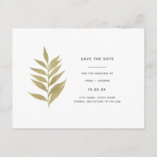 Elegantes Goldblatt Save-the-Date Einladungspostkarte