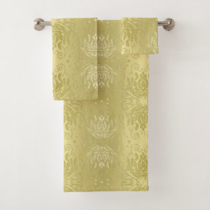 Elegantes Goldblumendamast-Druck-Tuch-Set Badhandtuch Set