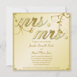 Elegantes Goldblumenfrau u. Frau Wedding Einladung