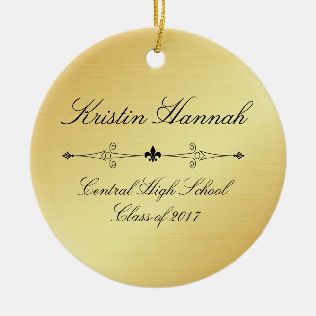 Elegantes Golden & Black Abschluss Weihnachtsschmu Keramikornament (Vorne)